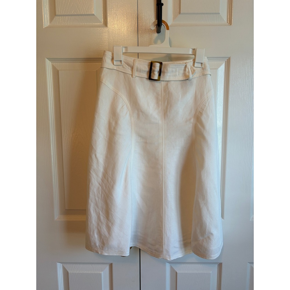 East 5th Petite White Linen Blend Belted A-Line Skirt Size 4P Fully Lined